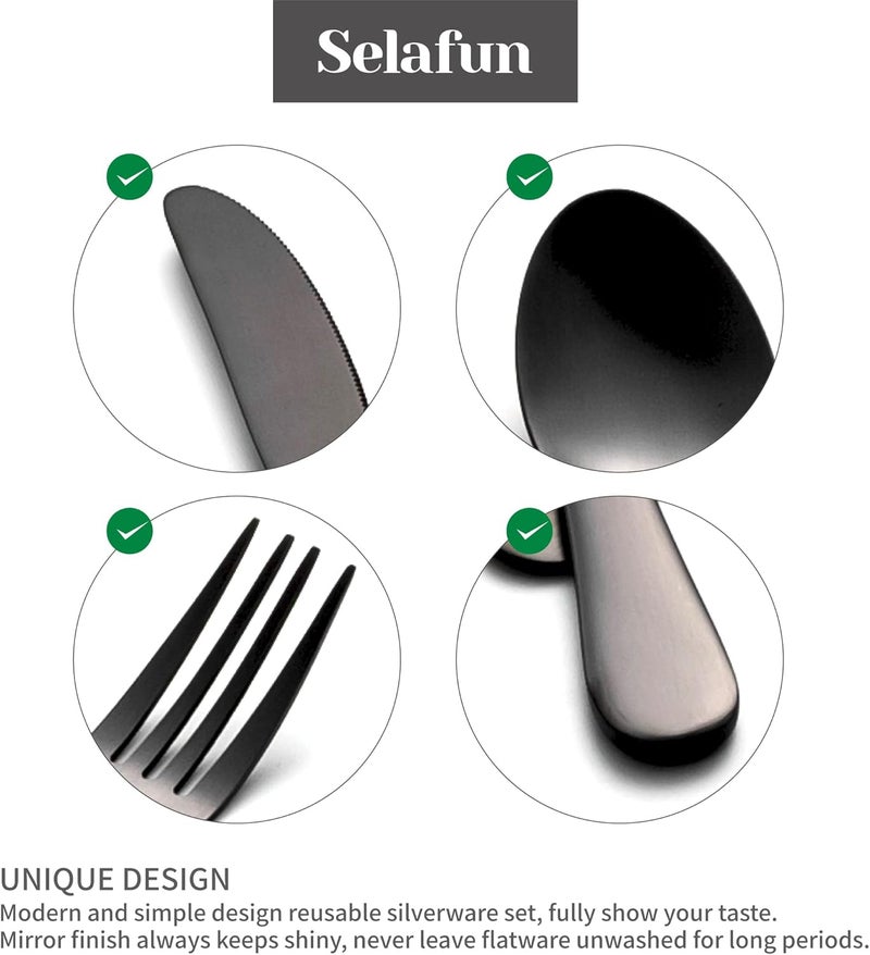 Selafun 4-pieces Travel Set with Case Portable Silverware Utensils Set for work, Stainless Steel Reusable Flatware Set Cutlery Set for Camping Picnic Hiking Office (8inch, Matte Black) - Image 3